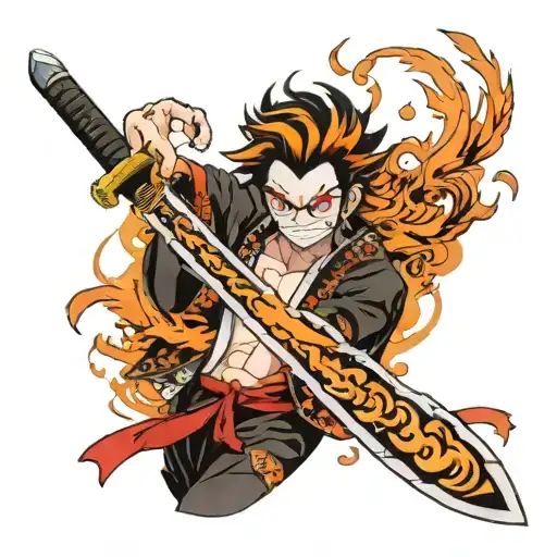 Sword and Flame Rengoku Personage Kimetsu tattoo design idea