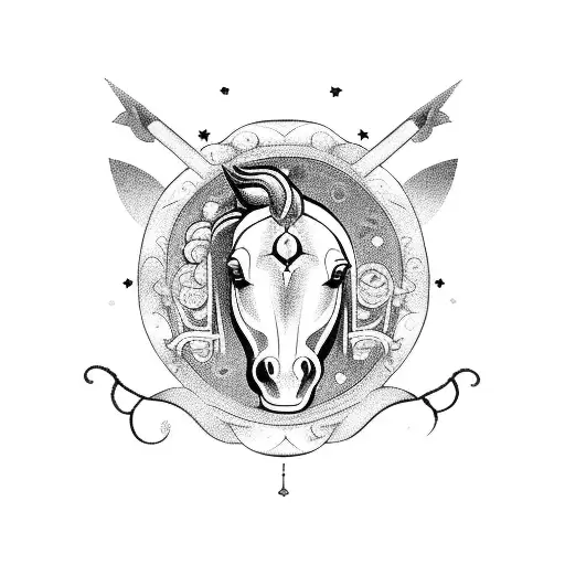 A whimsical carousel horse with a dark twist tattoo design idea