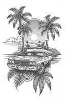 chevelle with beach and palm trees tattoo design idea