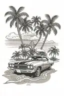 chevelle with beach and palm trees tattoo design idea