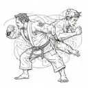 A sketch tattoo of a jiu jitsu fighter in action, with intricate details of the movements tattoo design idea