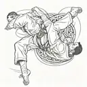 A sketch tattoo of a jiu jitsu fighter in action, with intricate details of the movements tattoo design idea