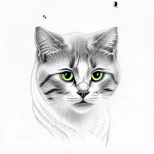 1 black kitty on white moon with rain, 2nd white kitty on black moon with fire  tattoo design idea