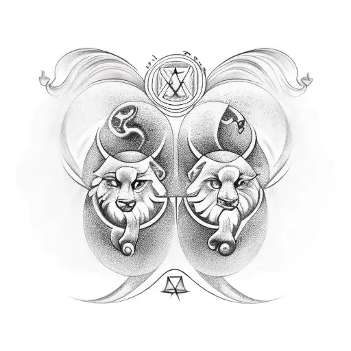 Gemini and leo zodiac sign together tattoo design idea