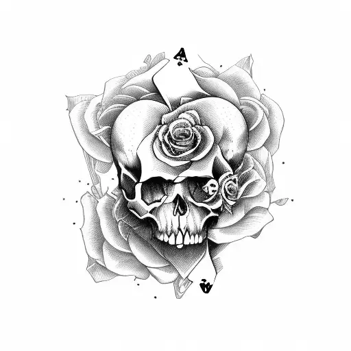 rose with skulls and playing cards  tattoo design idea