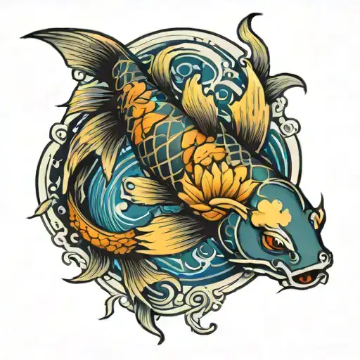Japanese Cyber Koi Fish Tattoo Tattoo Idea - BlackInk AI