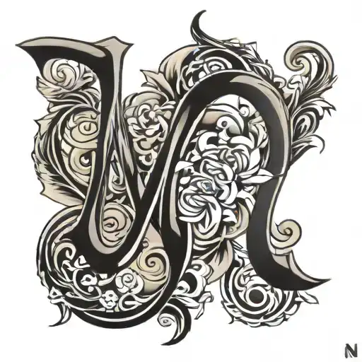 TATTOO WITH THE LETTER "NU" tattoo design idea
