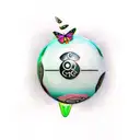8ball with butterfly on top and the text go with the flow tattoo design idea