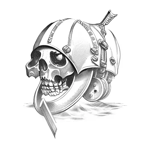 Vault lock inside of a pirate ship helm tattoo design idea