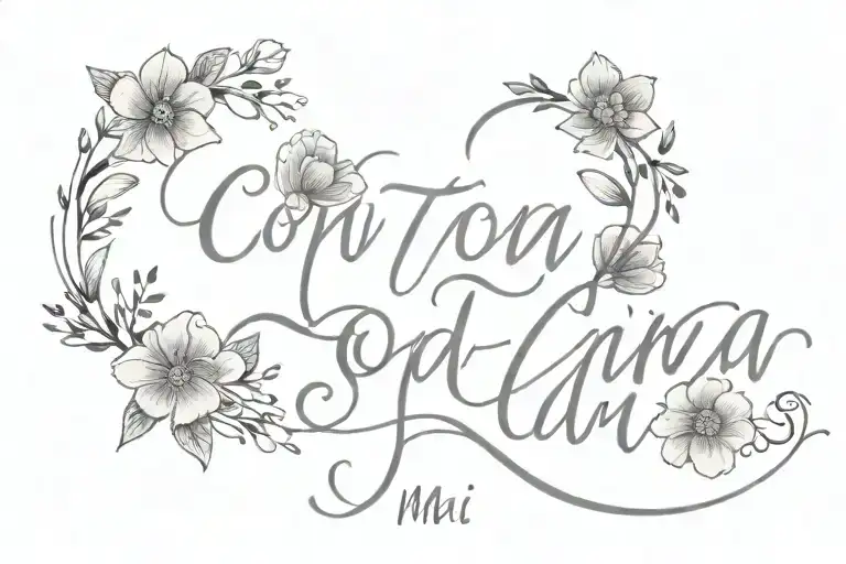 flowers around words "con toda mi alma" tattoo design idea