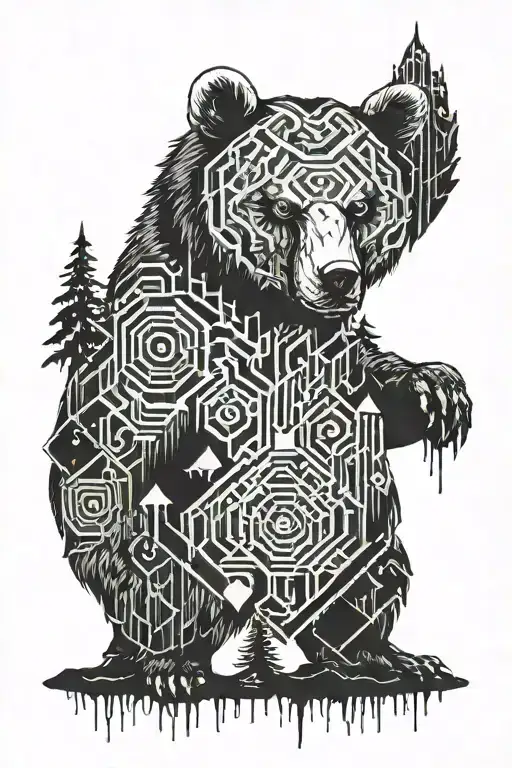 bear head trees forest norse tattoo design idea