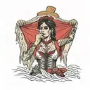 Mexican woman holding a bloody shirt during the 1800s calling for her man for help  tattoo design idea
