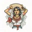 Mexican woman holding a bloody shirt during the 1800s calling for her man for help  tattoo design idea