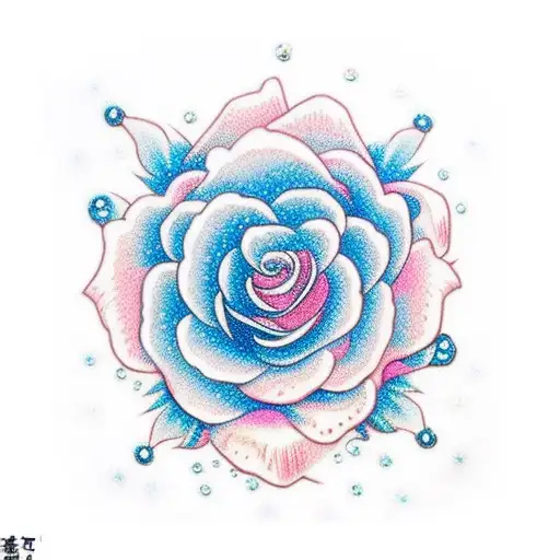 Rose, flowers, blue and pink  atwork bling bling tattoo design idea