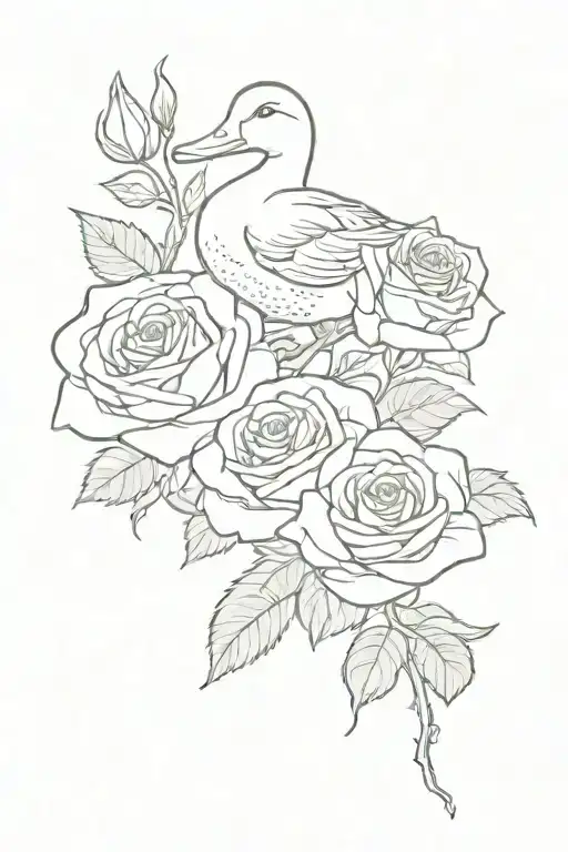 roses, cartoon duck, loyalty, money tattoo design idea