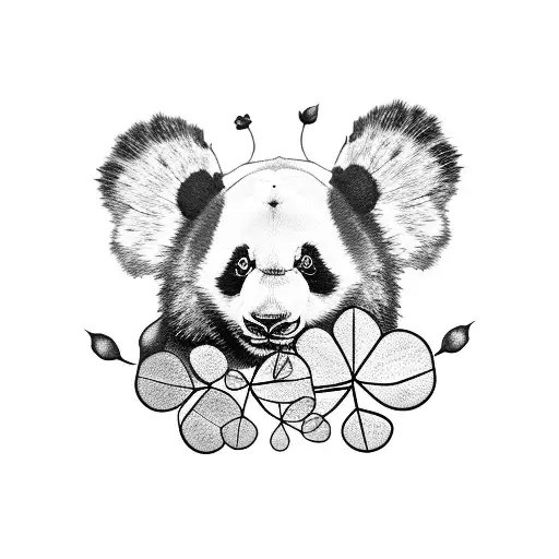 Panda bear and a four leaf clover  tattoo design idea