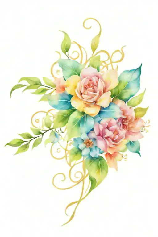 colorfull flowers with leaves intertwined tattoo design idea