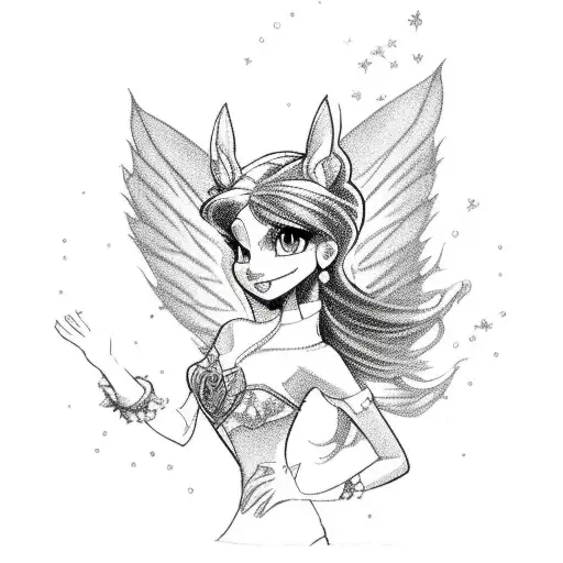 Winx Club in fine line  tattoo design idea