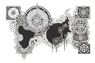 Artwork depicting the present with symbols and elements tattoo design idea