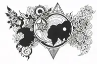 Artwork depicting the present with symbols and elements tattoo design idea