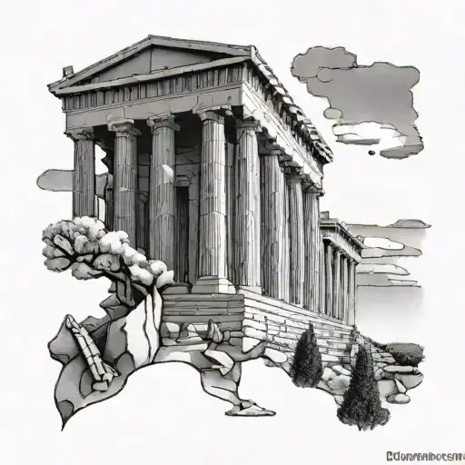 A unique blackwork tattoo of the Parthenon temple in Athens, symbolizing history and culture tattoo design idea