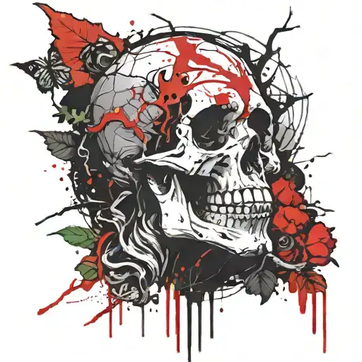 Skull death blood rebirth forest tattoo design idea