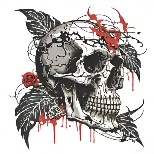 Skull bones blood nature evil tattoo design idea