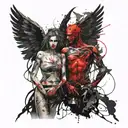 Good and evil angel and demon  tattoo design idea