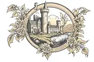 women's half sleeve  Dunscaith castle Scotland tattoo design idea