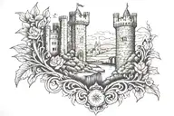 women's half sleeve  Dunscaith castle Scotland tattoo design idea