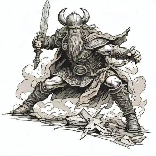 viking warrior in battle scene tattoo design idea