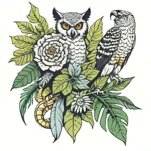 Harpy eagle and a Jaguar in a jungle  tattoo design idea