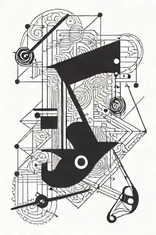 A geometric design incorporating musical notes and carpentry tools tattoo design idea