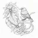 one bird sitting on a feather while there's a ring around it tattoo design idea