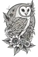 barn owl and sunflowers tattoo design idea