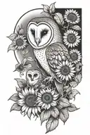 barn owl and sunflowers tattoo design idea