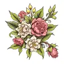 bouquets with carnation, narcissus, snowdrop and holly tattoo design idea