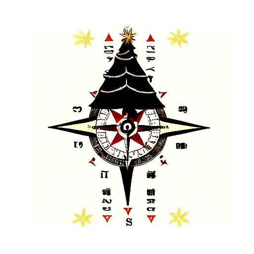 Compass cedar tree tattoo design idea