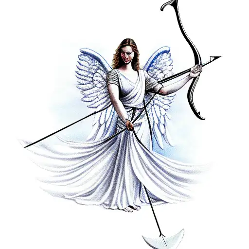 angel in flowing robes firing a bow and arrow tattoo design idea