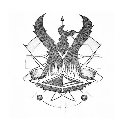 A blackwork tattoo of the Gravity Falls logo with Final Fantasy VII characters hidden within tattoo design idea
