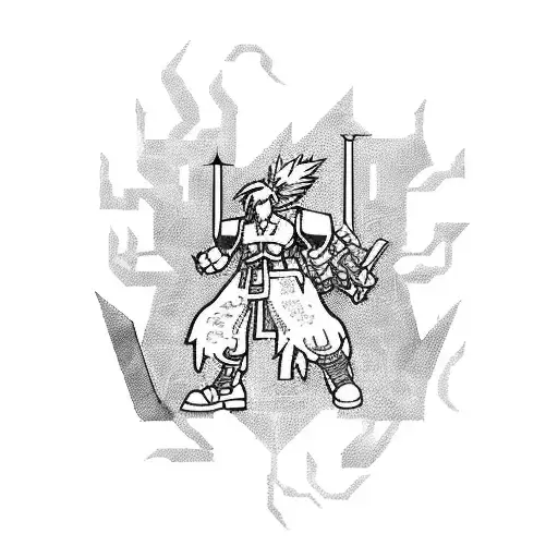 a blackwork that uses details from Final Fantasy VII and Steven Universe tattoo design idea