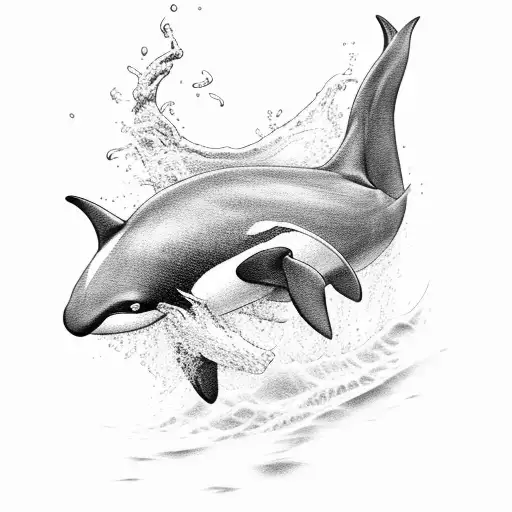 An elegant black-grey tattoo of a majestic orca leaping out of water tattoo design idea