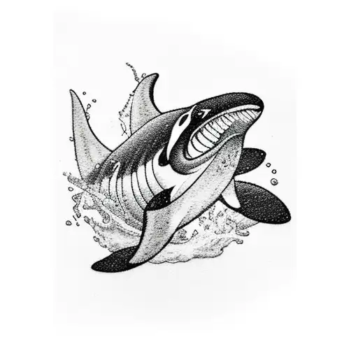 An elegant black-grey tattoo of a majestic orca leaping out of water tattoo design idea