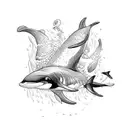 Swimming with orcas in the deep sea tattoo design idea