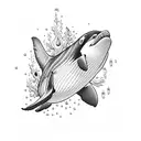 Swimming with orcas in the deep sea tattoo design idea