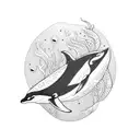 Swimming with orcas in the deep sea tattoo design idea