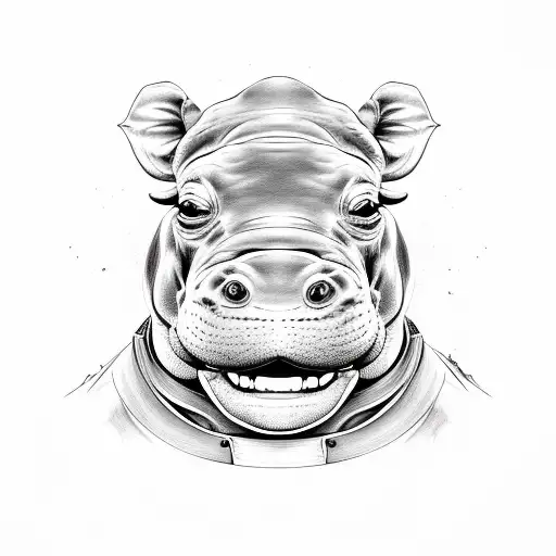 tough hippo chef tattoo design idea