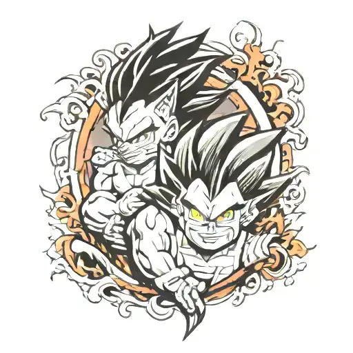 son goku and gengar tattoo in black tattoo design idea