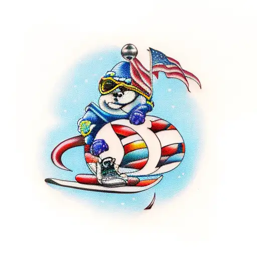 blue mnm on a snowboard tattoo design idea