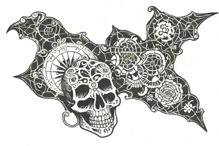 skeleton fanning cards tattoo design idea